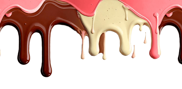 Dripping chocolate, vanilla, and strawberry ice cream